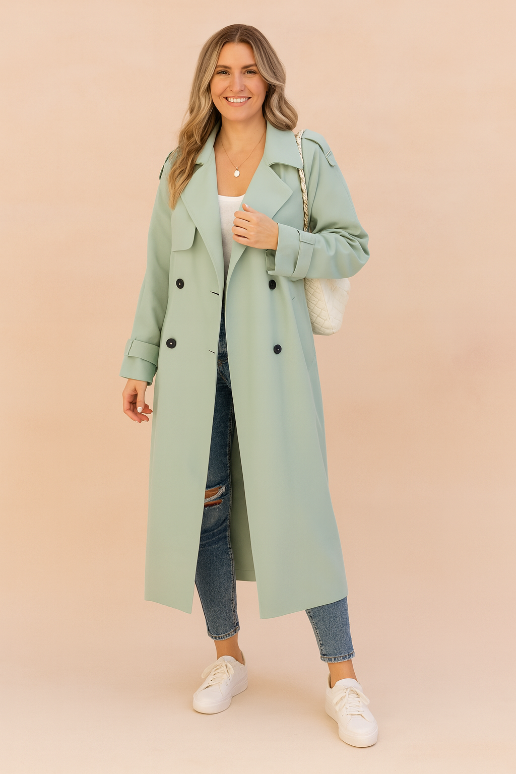 Trench Coat Longo de Dupla Face com Cinto Feminino