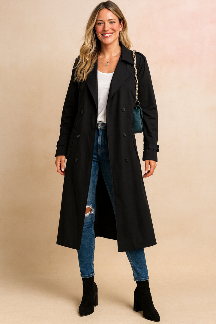 Trench Coat Longo de Dupla Face com Cinto Feminino