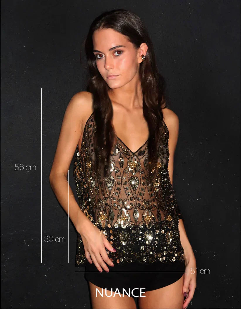Blusa de Festa Feminina com Brilho e Pérolas