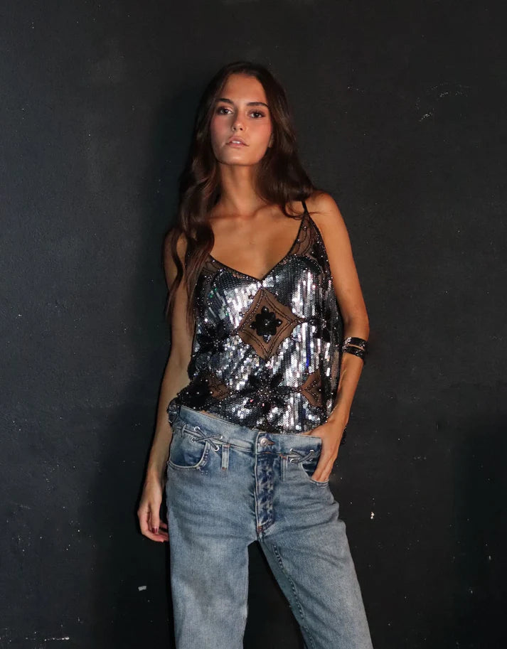 Blusa de Festa Feminina com Brilho e Pérolas