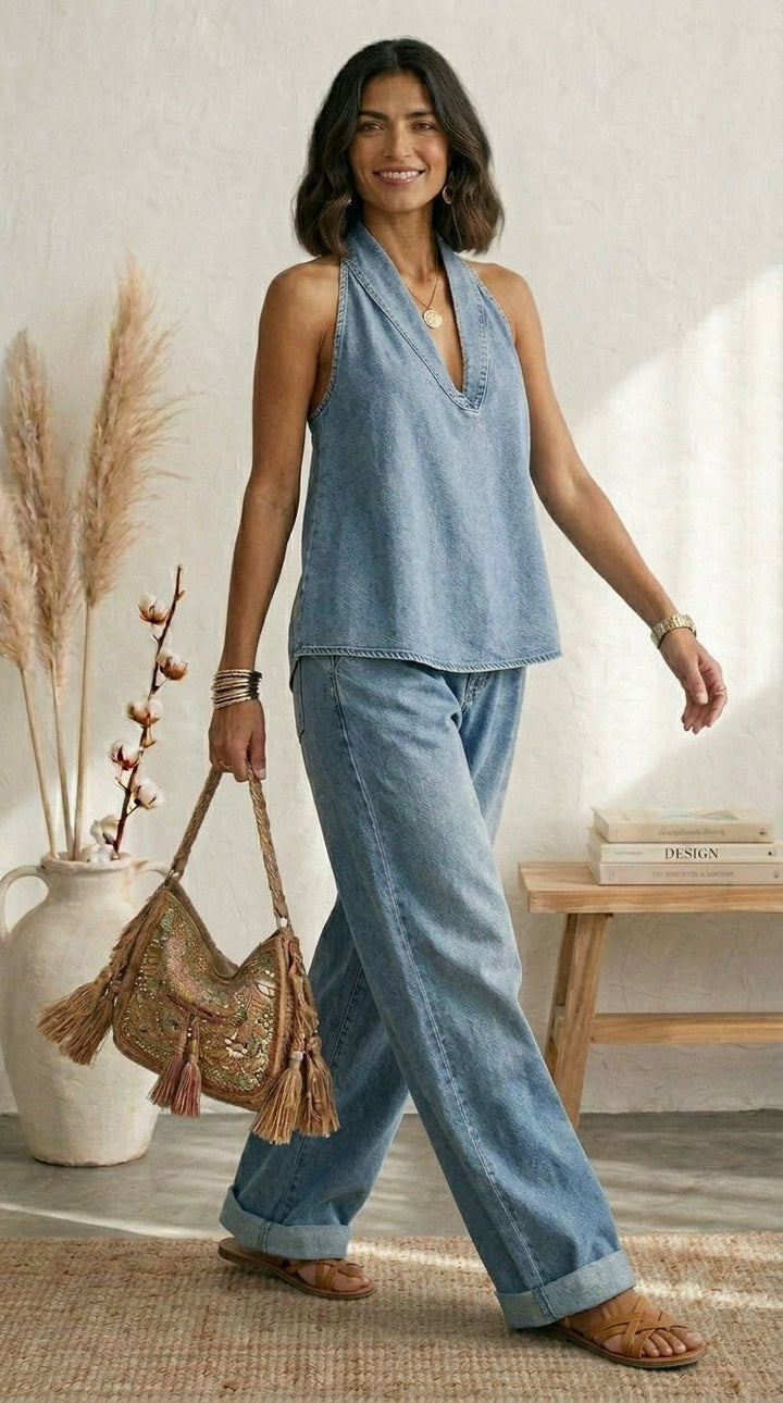 Ariadna | Summer Blue Set with Flowing Pants