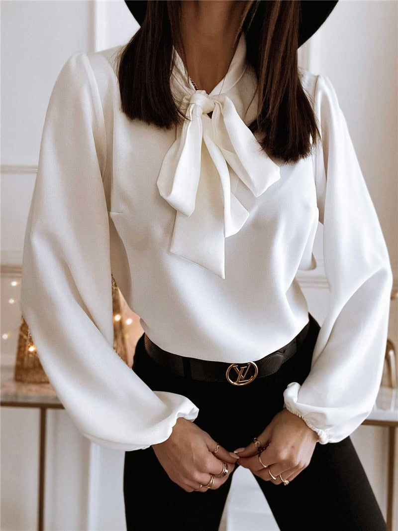 Camisa Sofisticada de Manga Longa com Detalhe de Laço