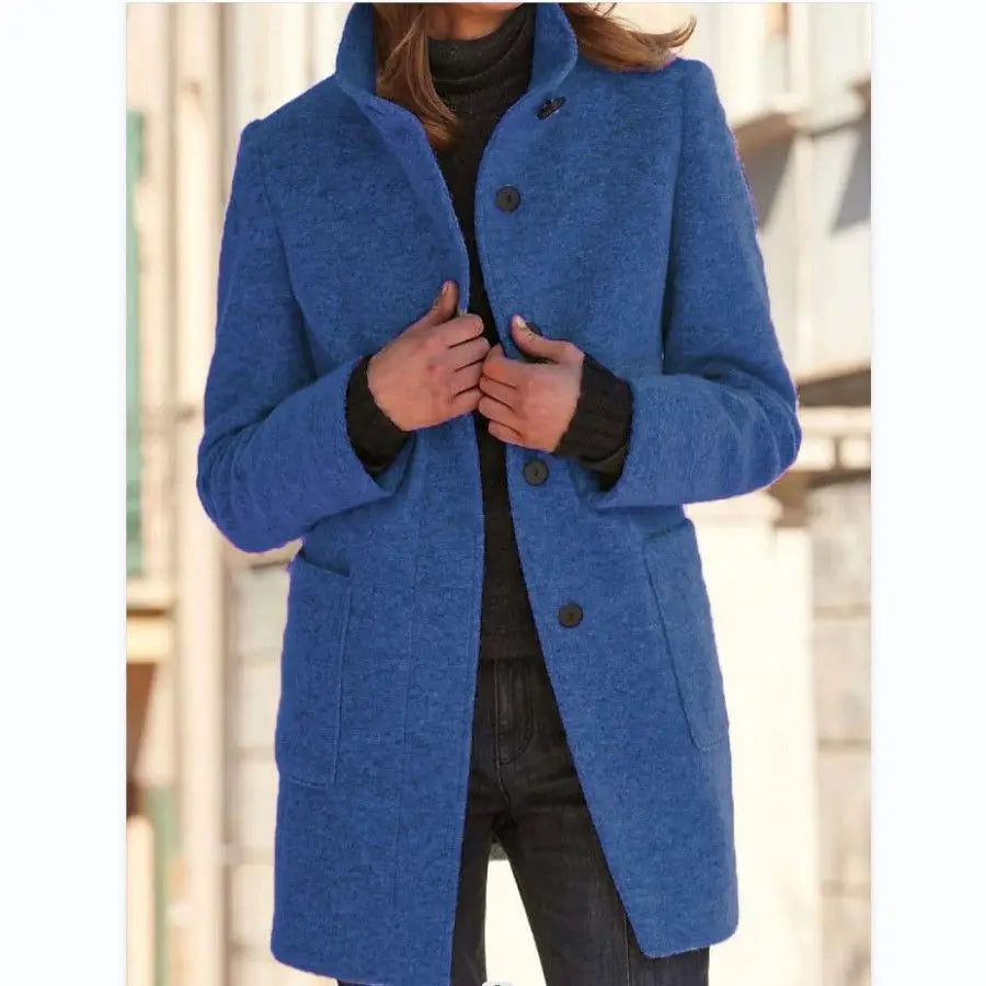Casaco Retro de Lã Feminino – Gola Alta Elegante para um Estilo Casual Chic