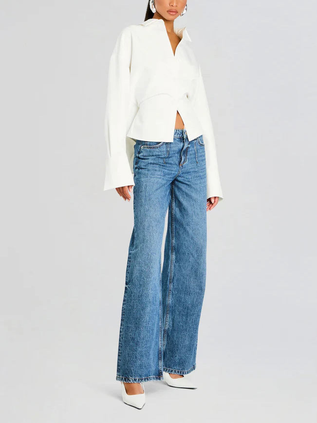 Draped Button-Up Shirt