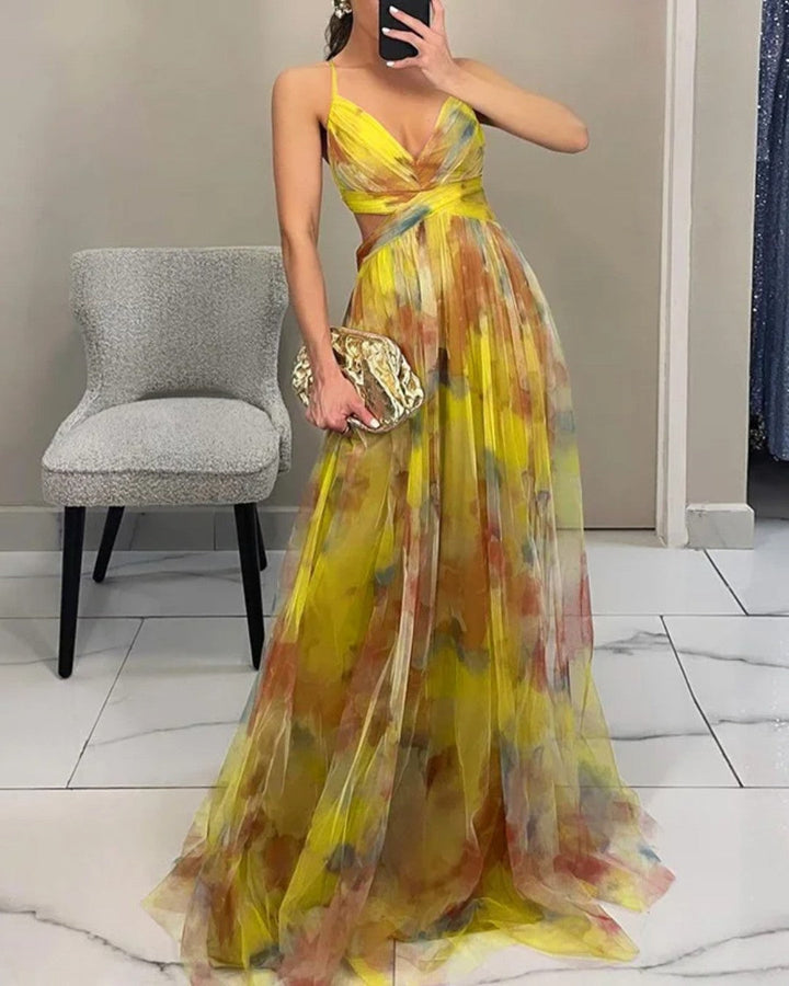 Éléonore | Vestido Longo Floral em Tecido Fluido
