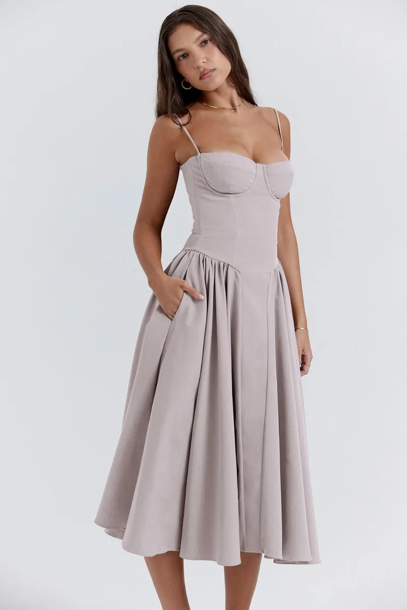 Sigrid | Midi Length Sleeveless Bustier Dress