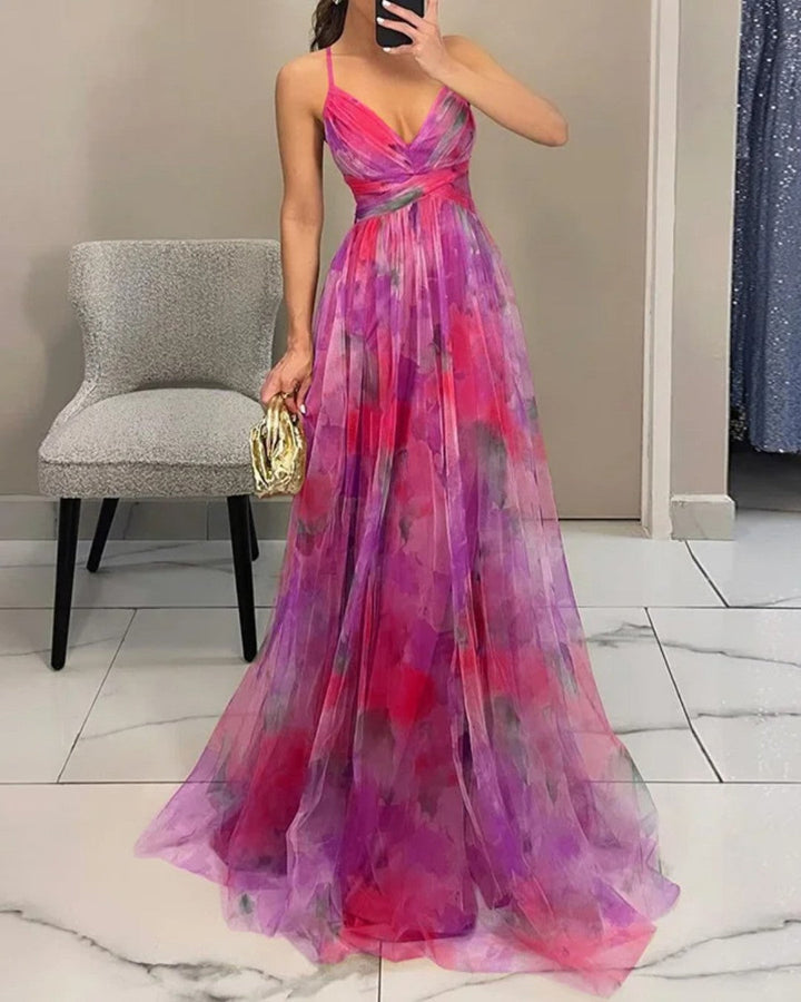 Éléonore | Vestido Longo Floral em Tecido Fluido