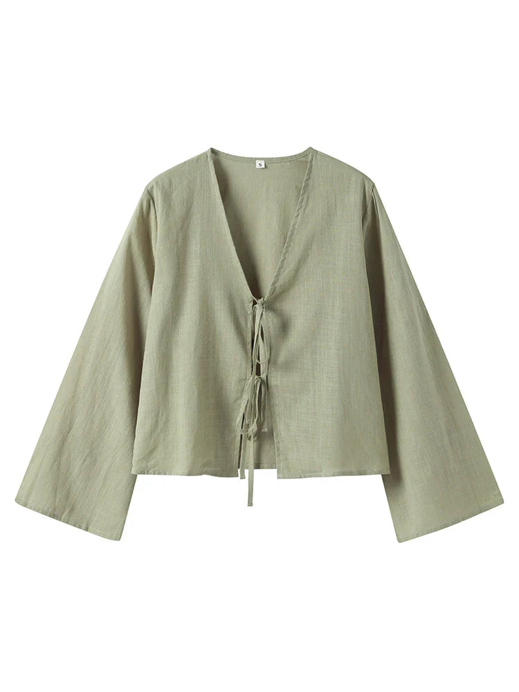 Blusa de Linho com Laço Frontal - Estilo Sicília
