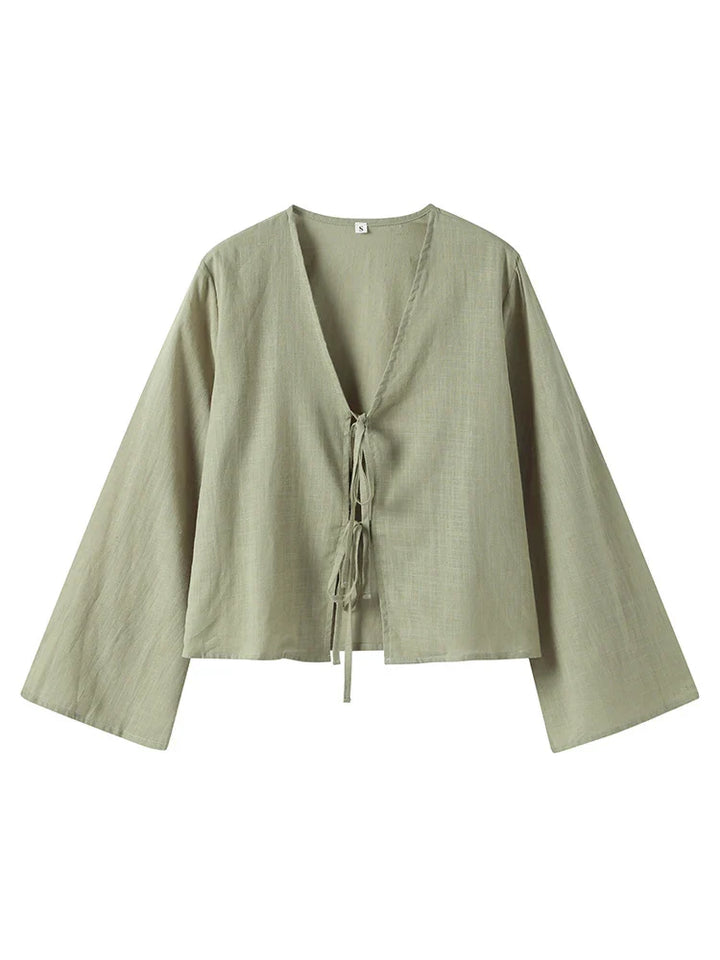 Blusa de Linho com Laço Frontal - Estilo Sicília