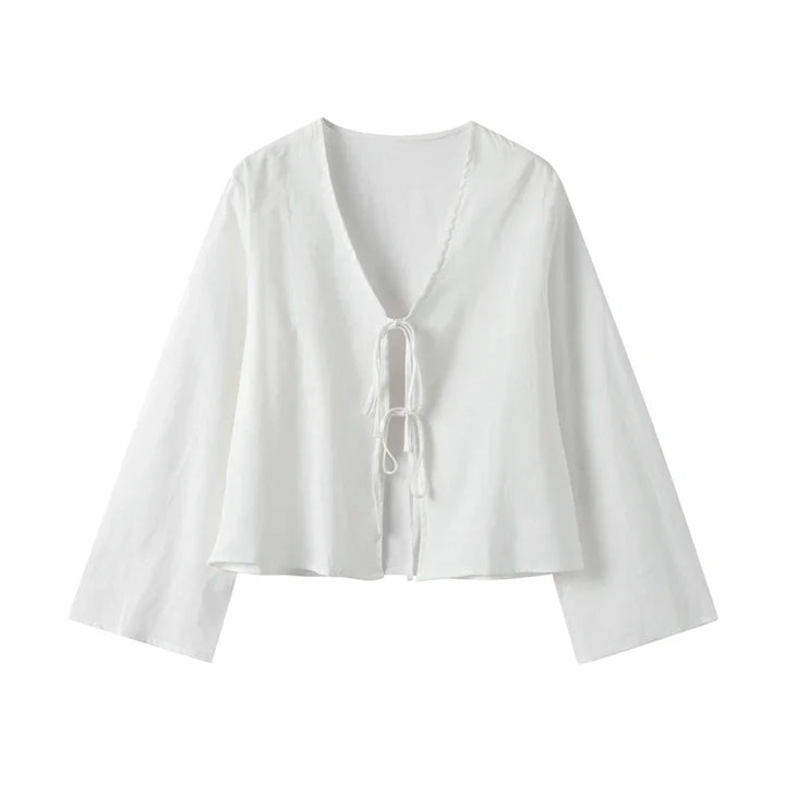 Blusa de Linho com Laço Frontal - Estilo Sicília