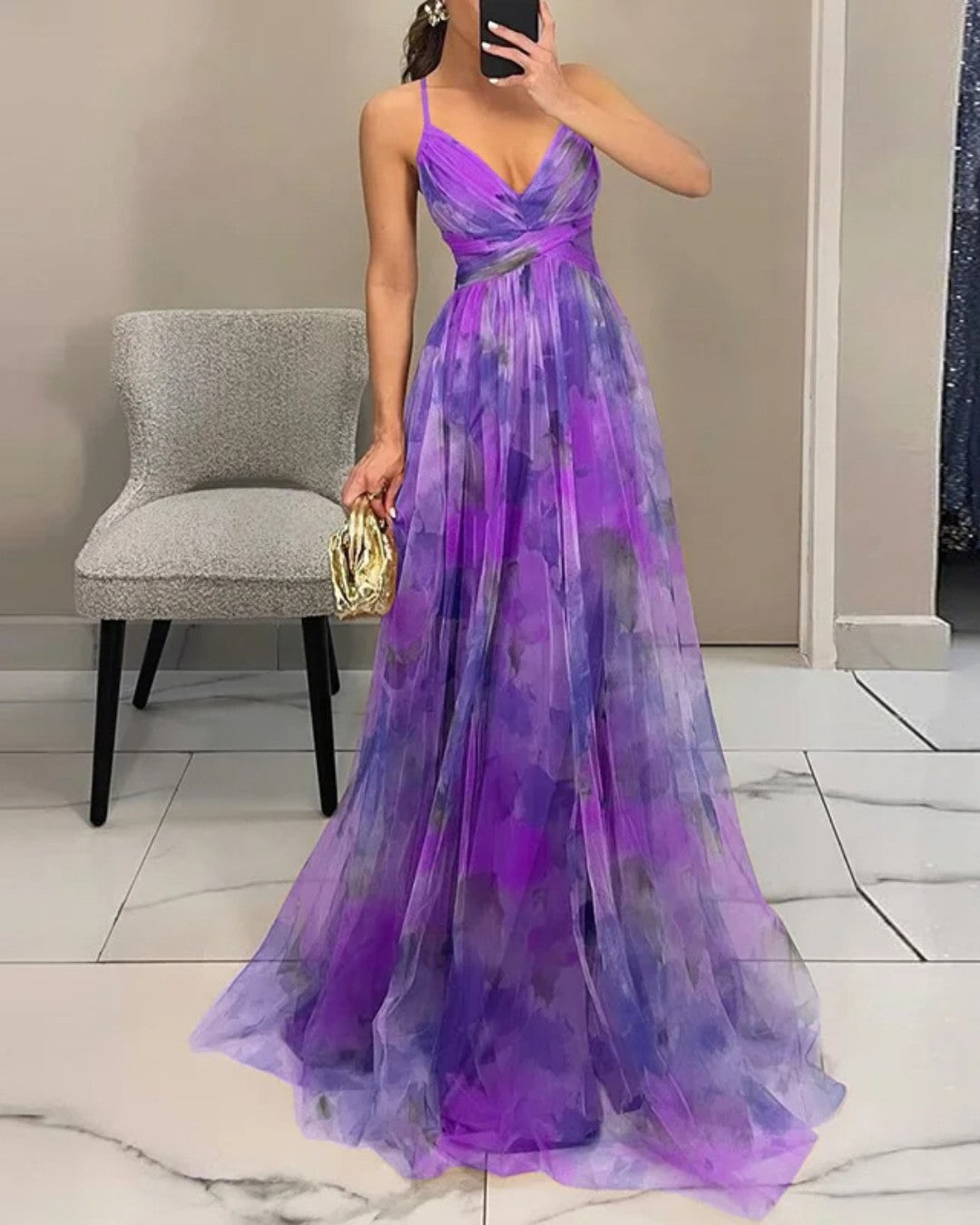 Éléonore | Vestido Longo Floral em Tecido Fluido