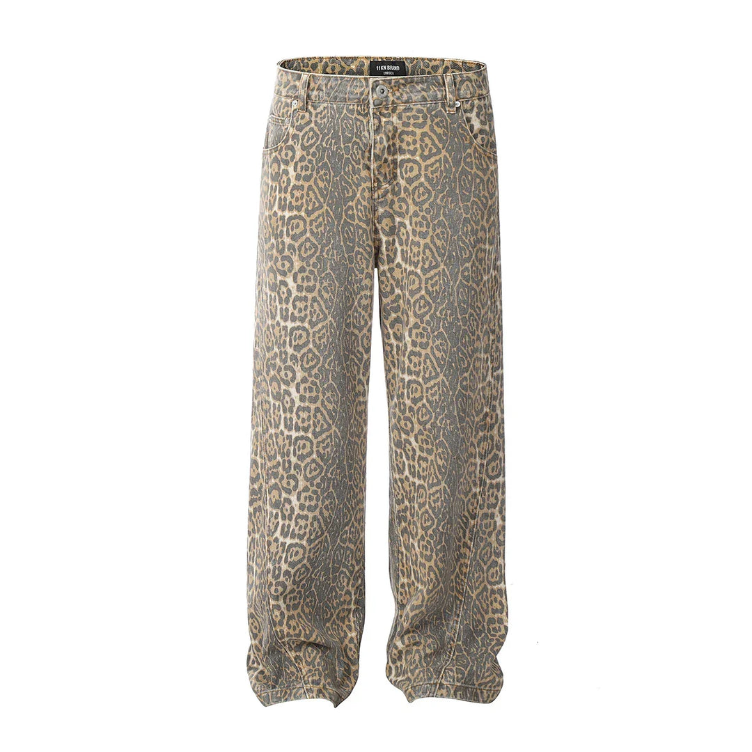 Jeans Vintage com Estampa de Onça