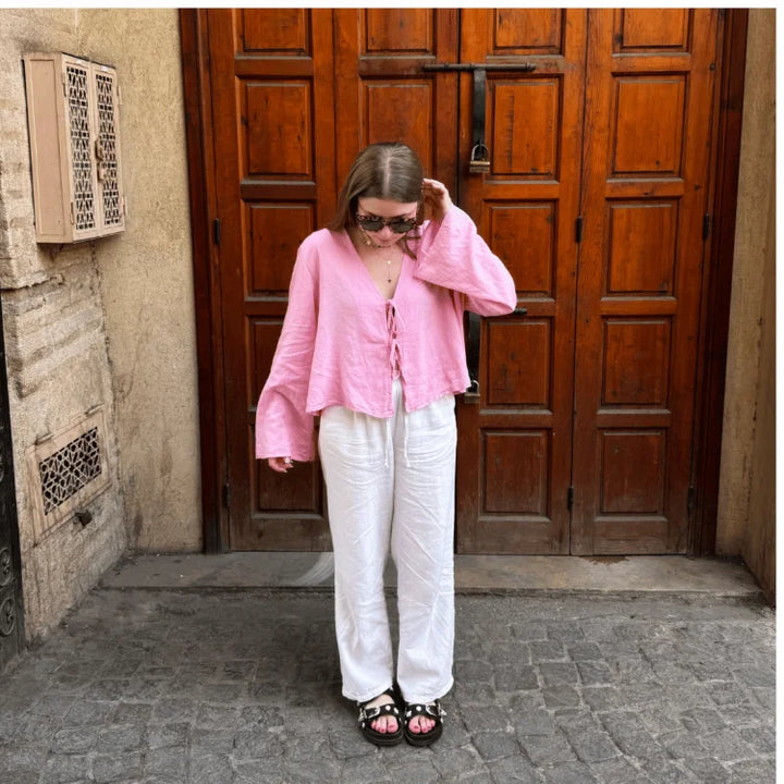Blusa de Linho com Laço Frontal - Estilo Sicília
