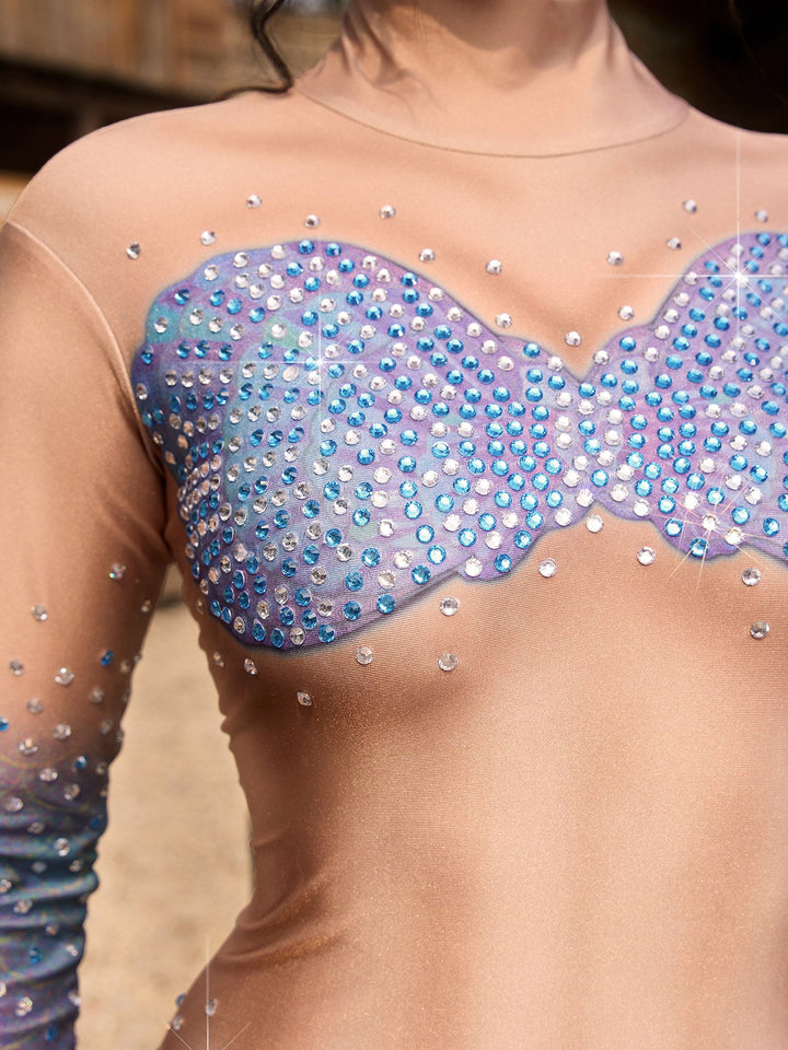 Macacão Selgro Ombre com Gola Alta e Detalhes em Strass