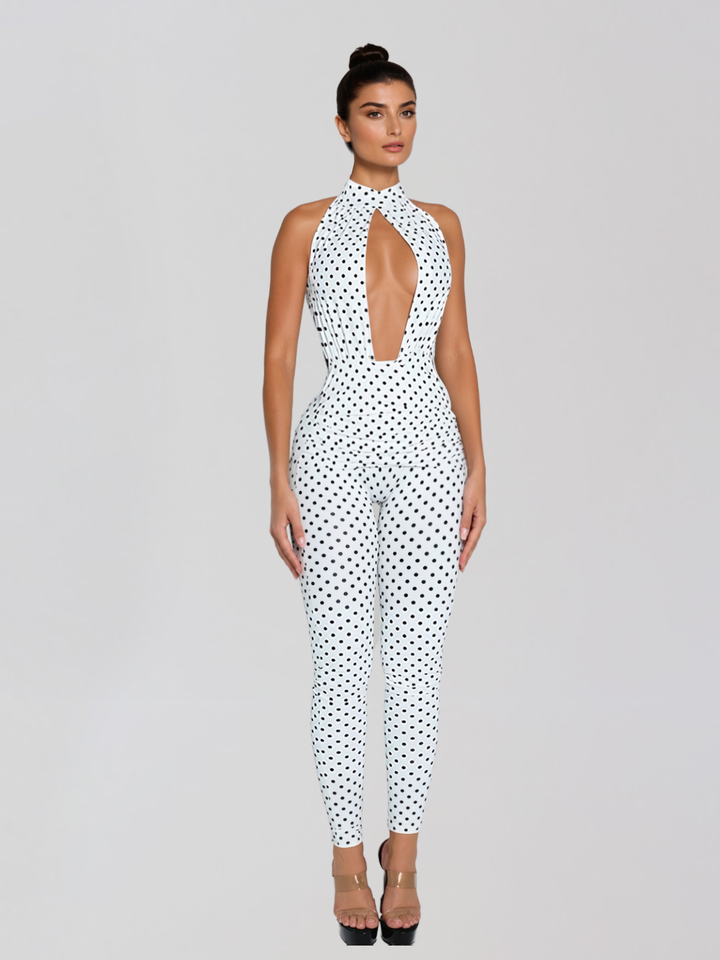 Macacão Halterneck Selvaron com Detalhes em Branco