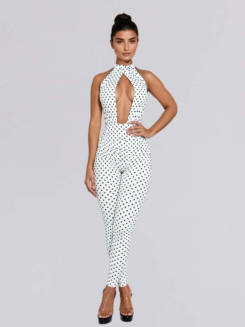 Macacão Halterneck Selvaron com Detalhes em Branco