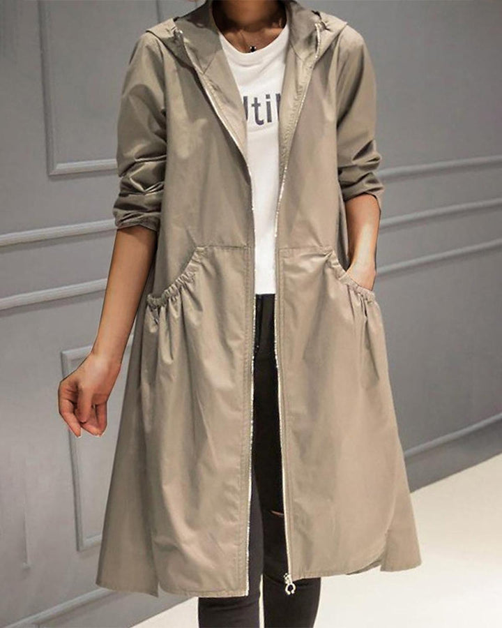 Casaco Trench Longo Impermeável Feminino para Outono e Inverno