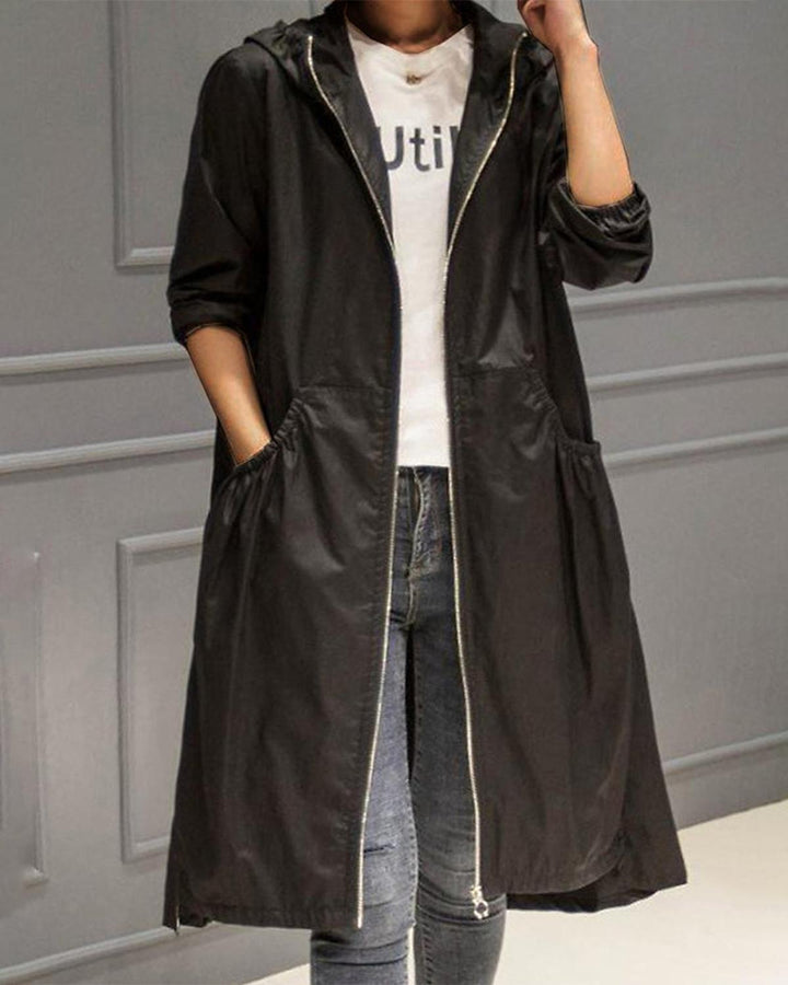 Casaco Trench Longo Impermeável Feminino para Outono e Inverno