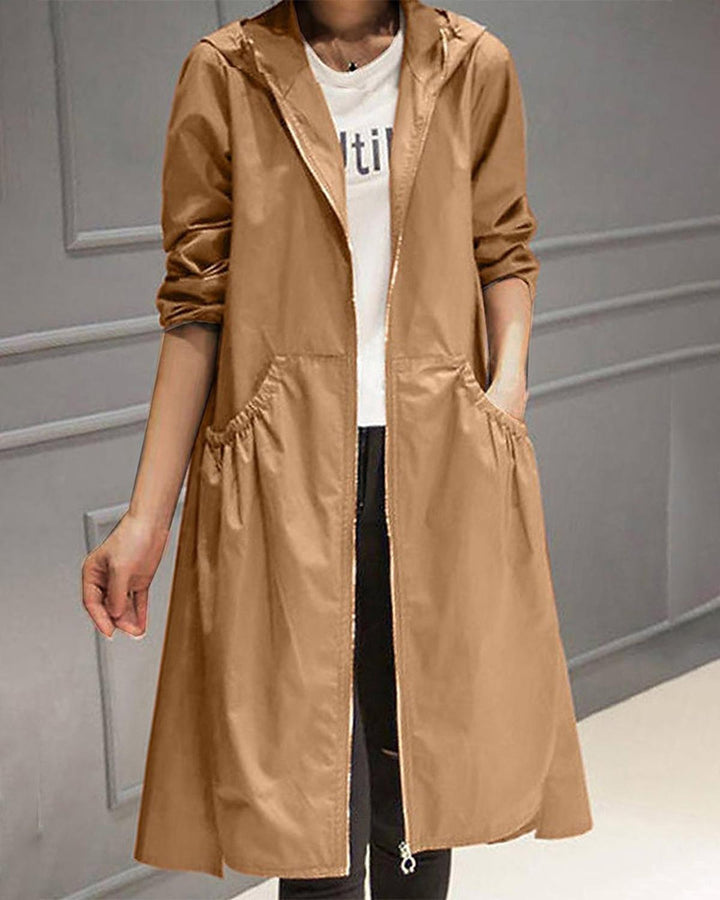 Casaco Trench Longo Impermeável Feminino para Outono e Inverno
