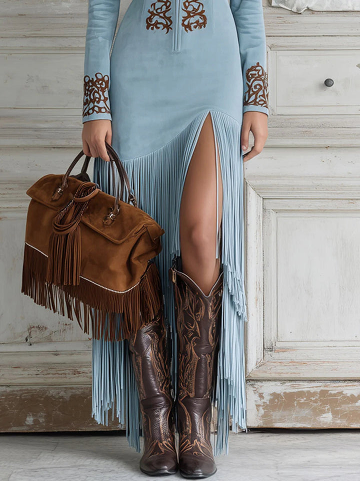 Thérèse | Vestido Longo Bordado com Zíper Frontal