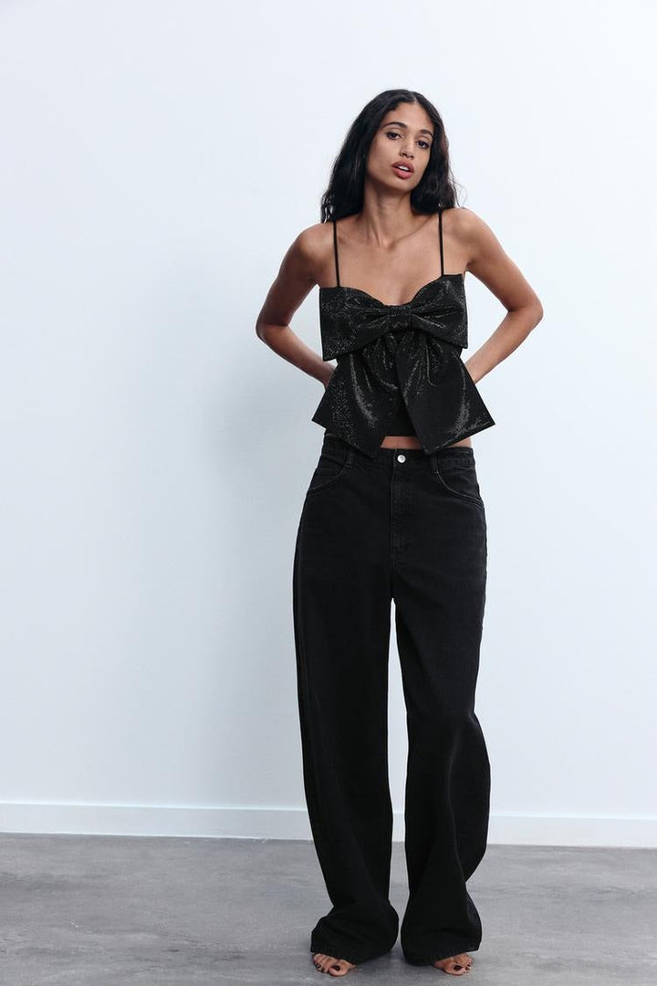 Crop Top com Laço Brilhante