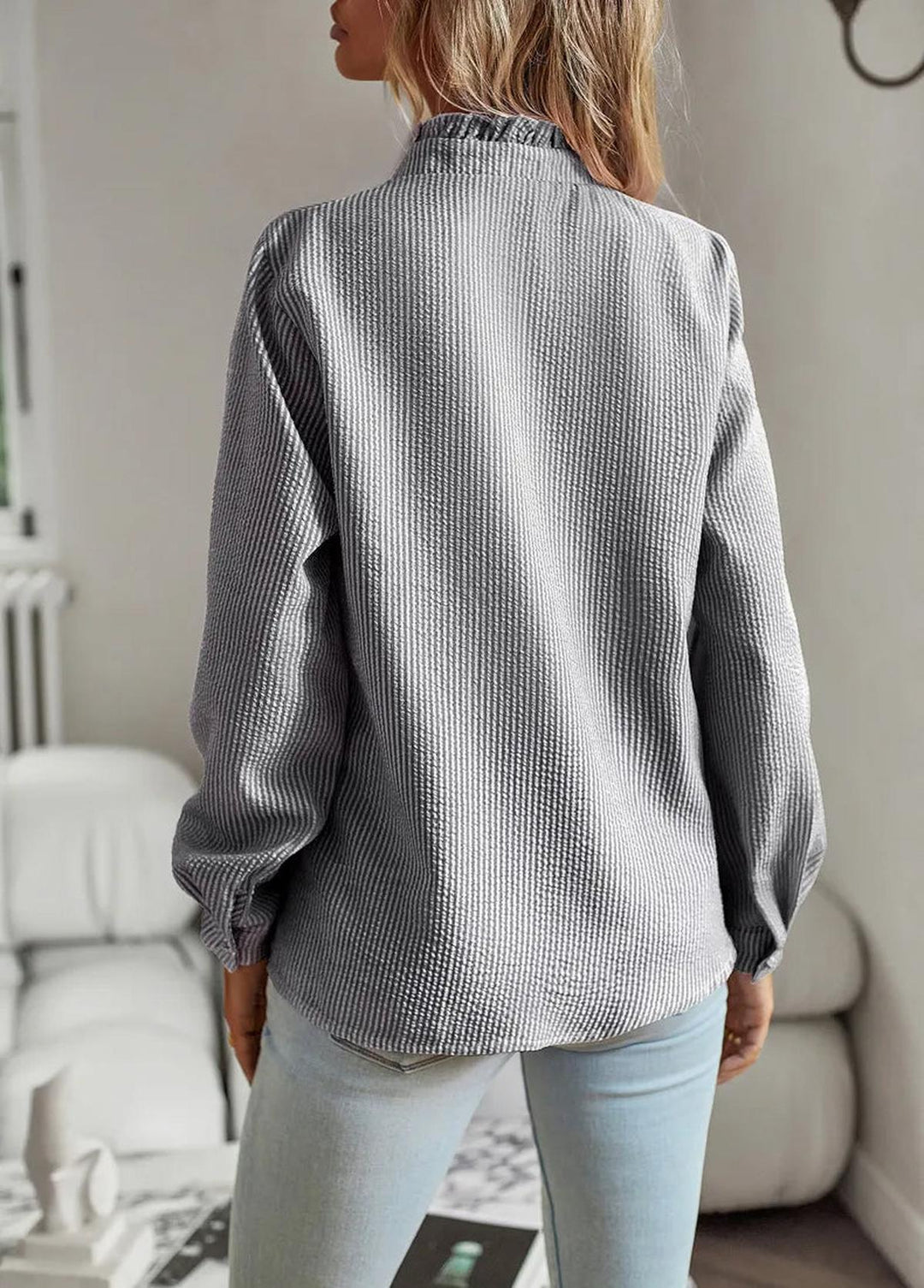 Elegante Blusa de Manga Longa de Algodão Feminina