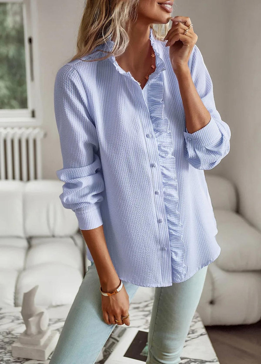 Elegante Blusa de Manga Longa de Algodão Feminina