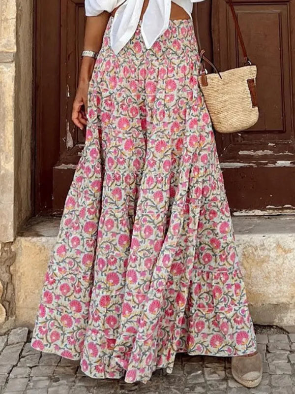 Saia Maxi Boho com Estampa Floral para o Verão