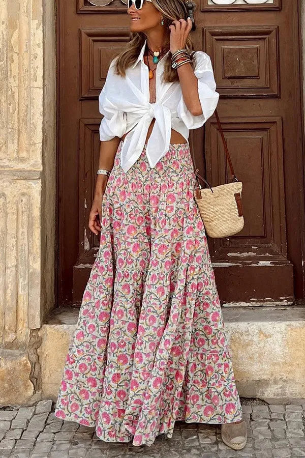 Saia Maxi Boho com Estampa Floral para o Verão