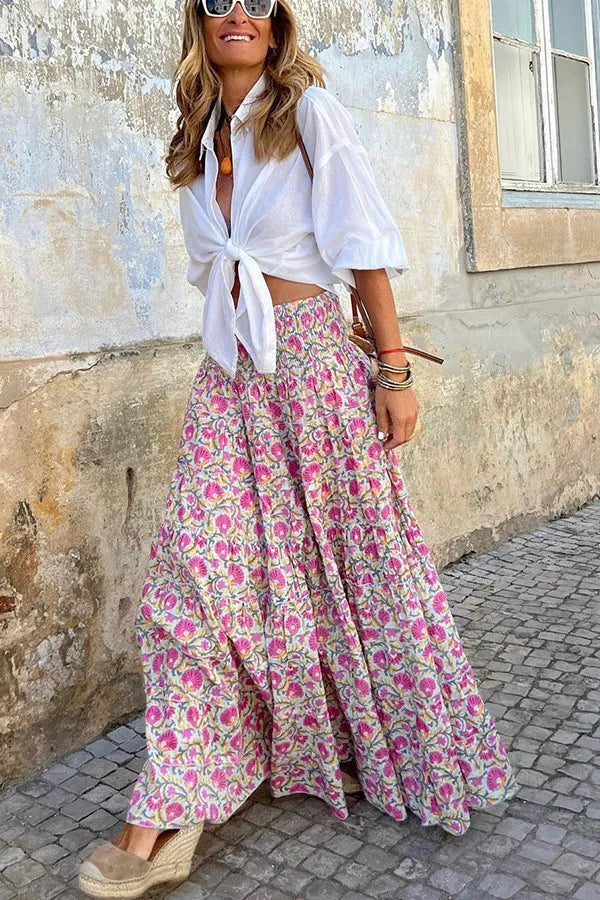 Saia Maxi Boho com Estampa Floral para o Verão