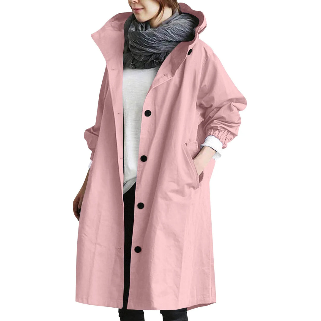 Casaco Trench Longo com Capuz Feminino