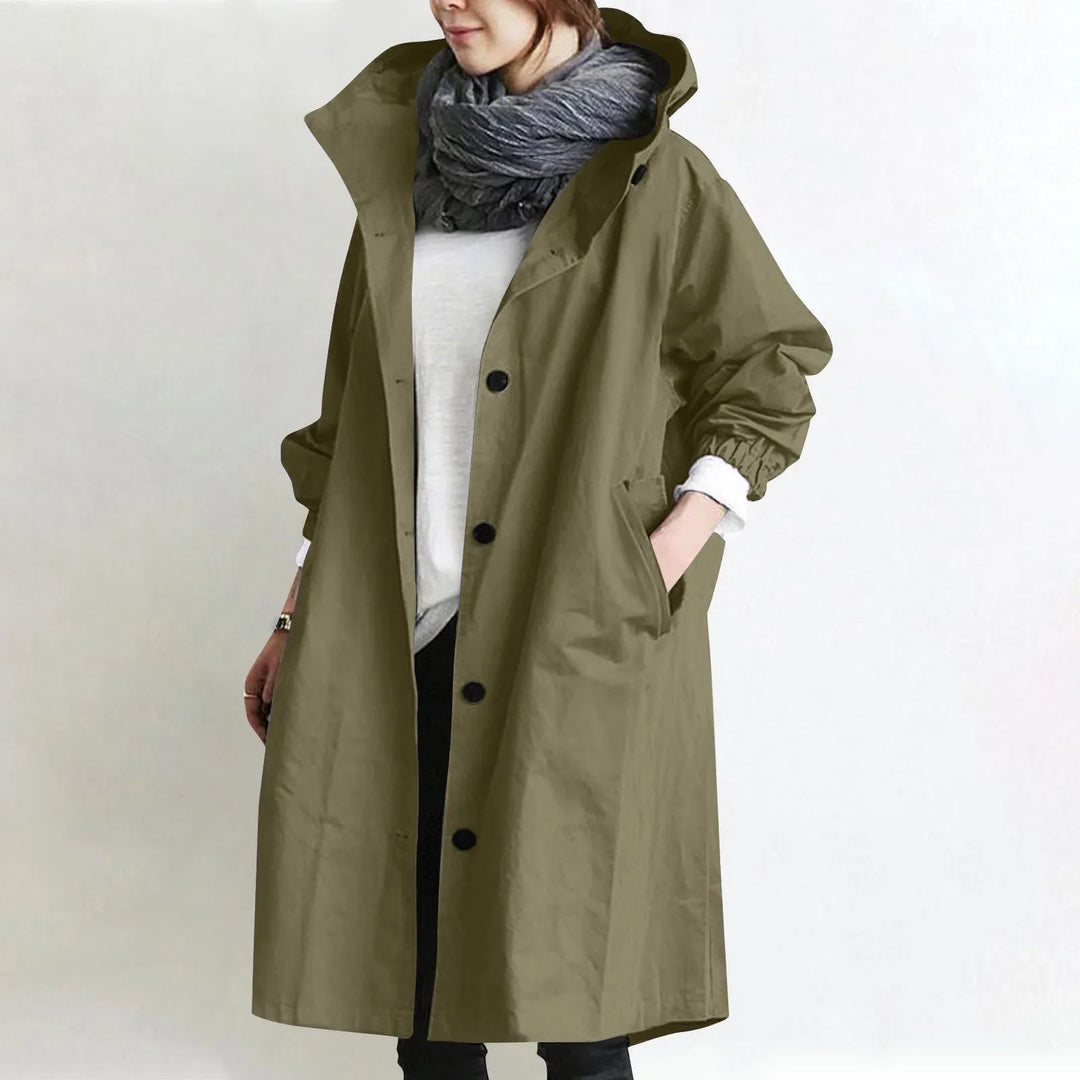 Casaco Trench Longo com Capuz Feminino