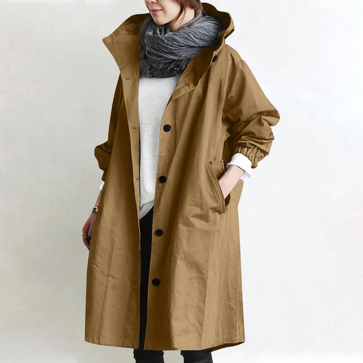 Casaco Trench Longo com Capuz Feminino