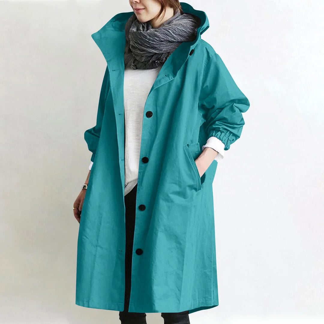 Casaco Trench Longo com Capuz Feminino