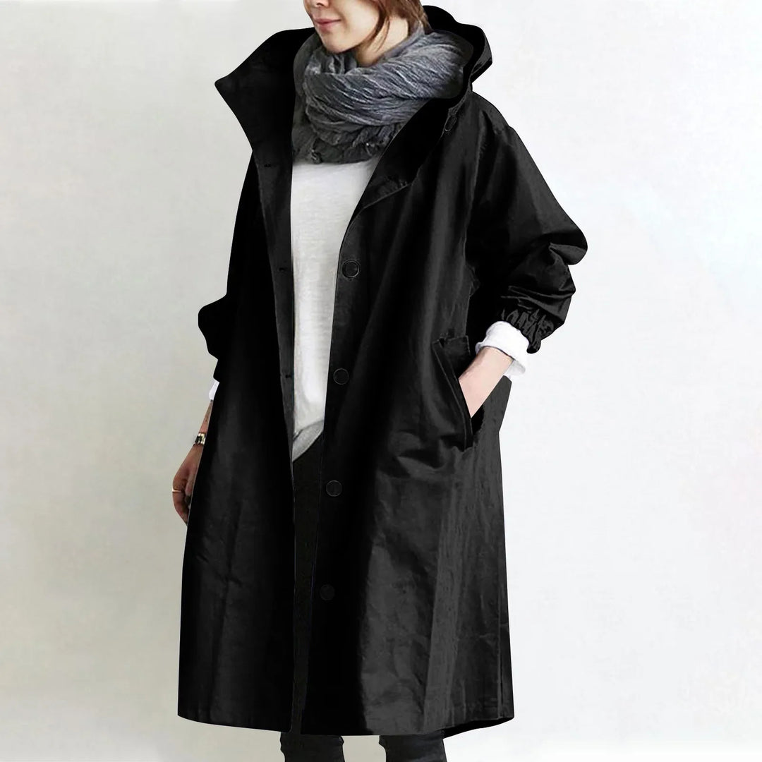 Casaco Trench Longo com Capuz Feminino