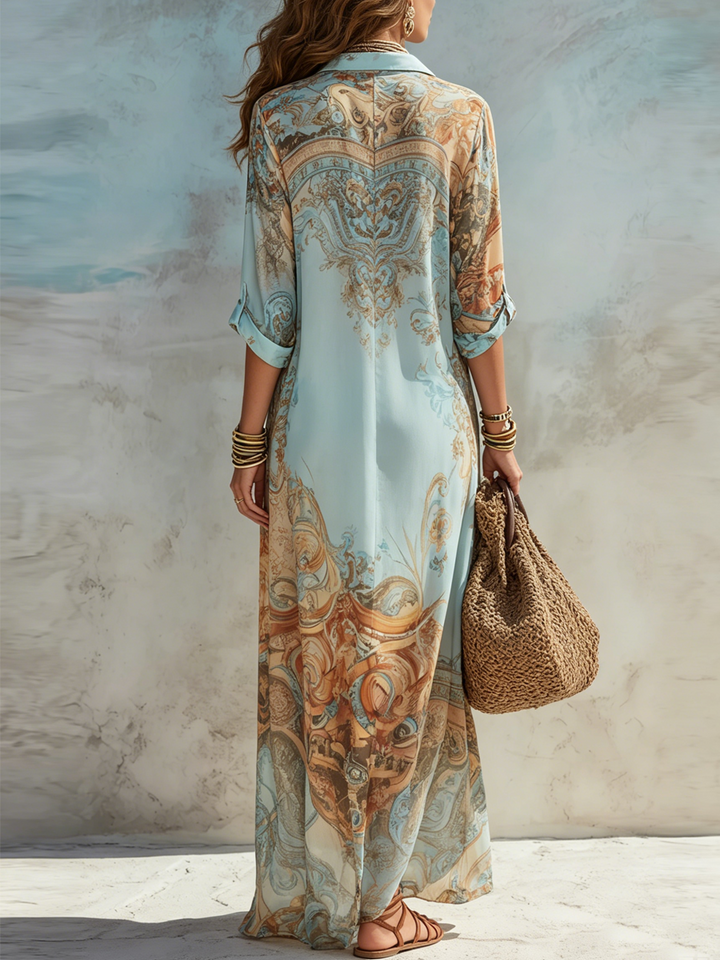Luisa | Vestido Maxi Chemisier Estilo Mediterrâneo