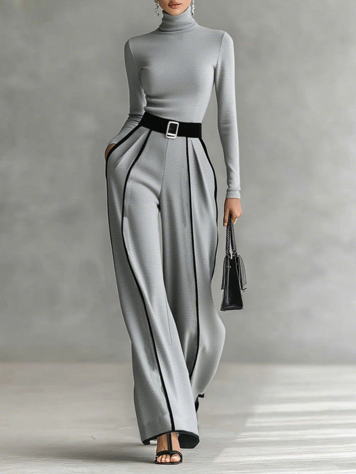 Céline | Conjunto Elegante com Gola Alta e Calças Amplas