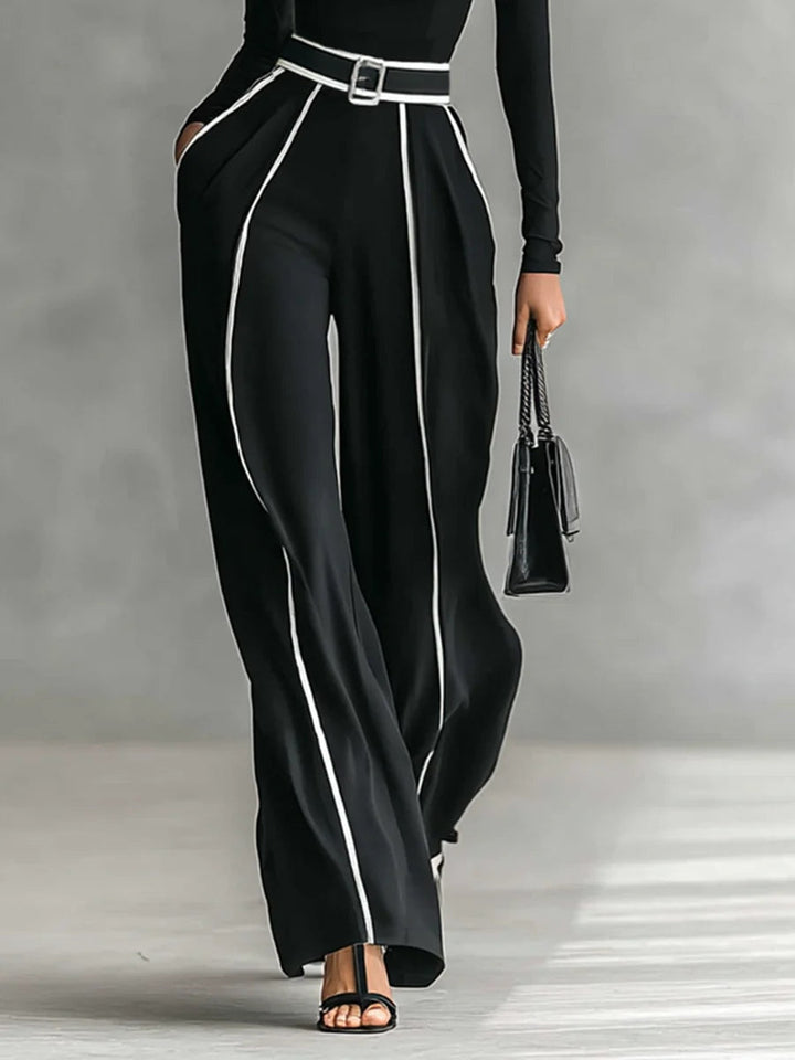 Céline | Conjunto Elegante com Gola Alta e Calças Amplas