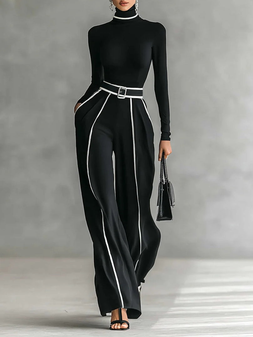 Céline | Conjunto Elegante com Gola Alta e Calças Amplas
