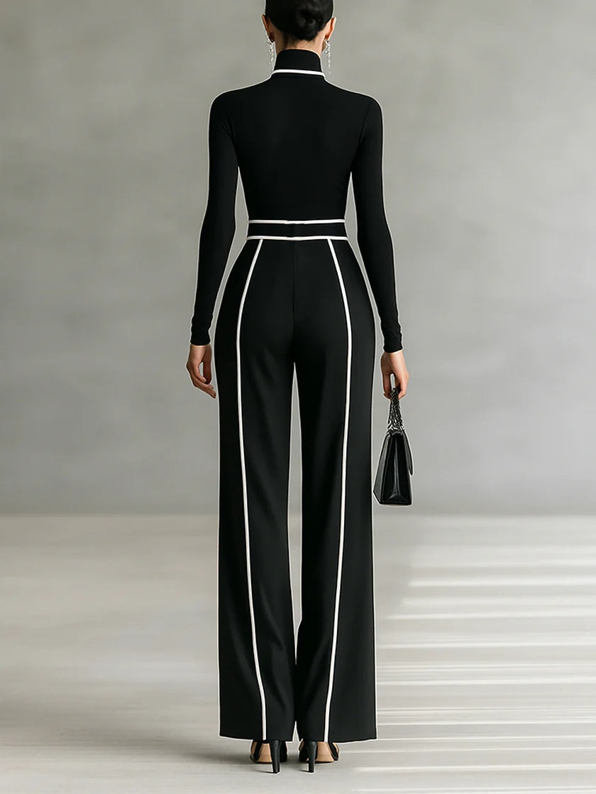Céline | Conjunto Elegante com Gola Alta e Calças Amplas