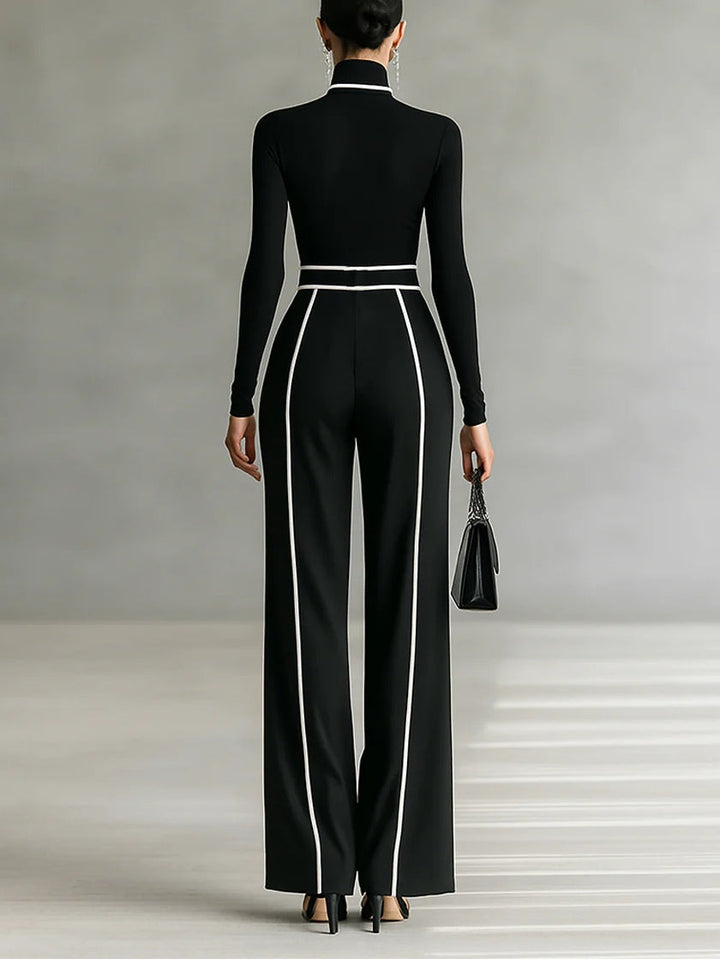 Céline | Conjunto Elegante com Gola Alta e Calças Amplas