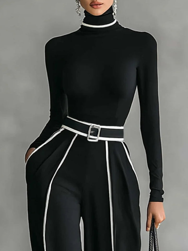 Céline | Conjunto Elegante com Gola Alta e Calças Amplas