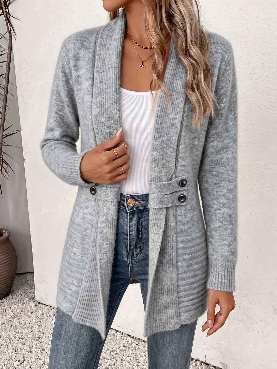 Xalviere | Cardigan Elegante para Senhoras - Frente Aberta & Cintura Ajustada