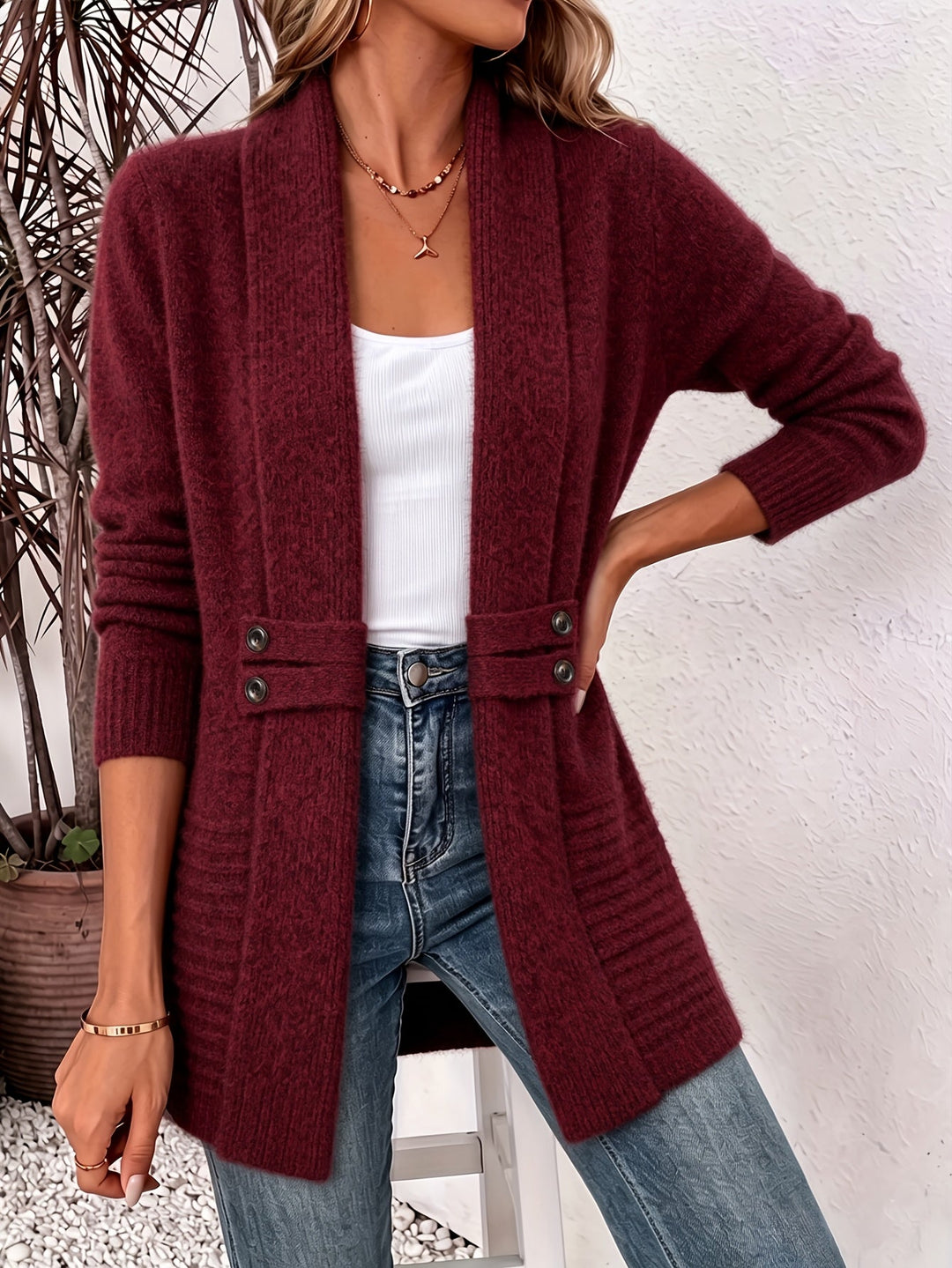Xalviere | Cardigan Elegante para Senhoras - Frente Aberta & Cintura Ajustada