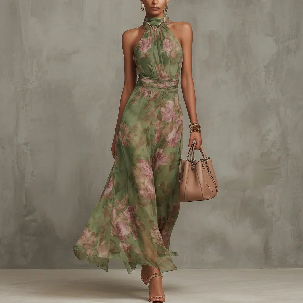 Vestido midi com decote em halter