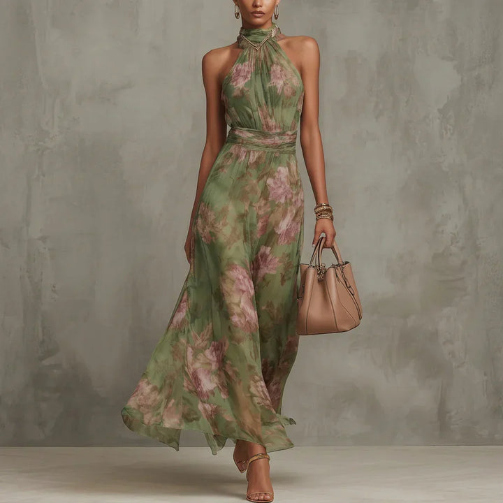 Vestido midi com decote em halter