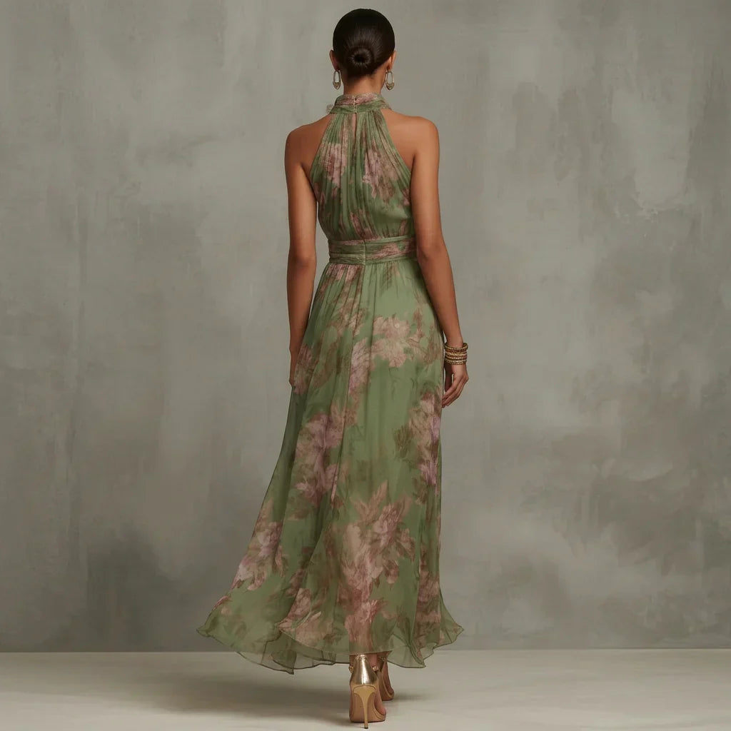 Vestido midi com decote em halter