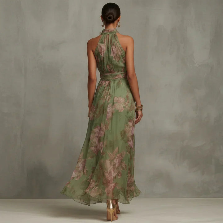 Vestido midi com decote em halter