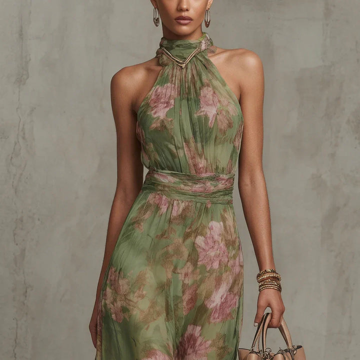 Vestido midi com decote em halter