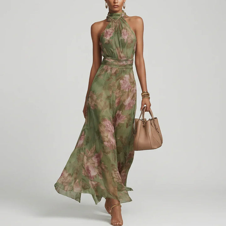 Vestido midi com decote em halter